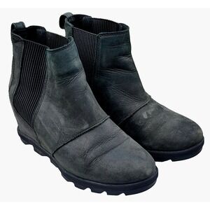 SOREL Joan of Arctic Wedge II Booties slip on Ankle Black Leather Sz 8 NL3022‎